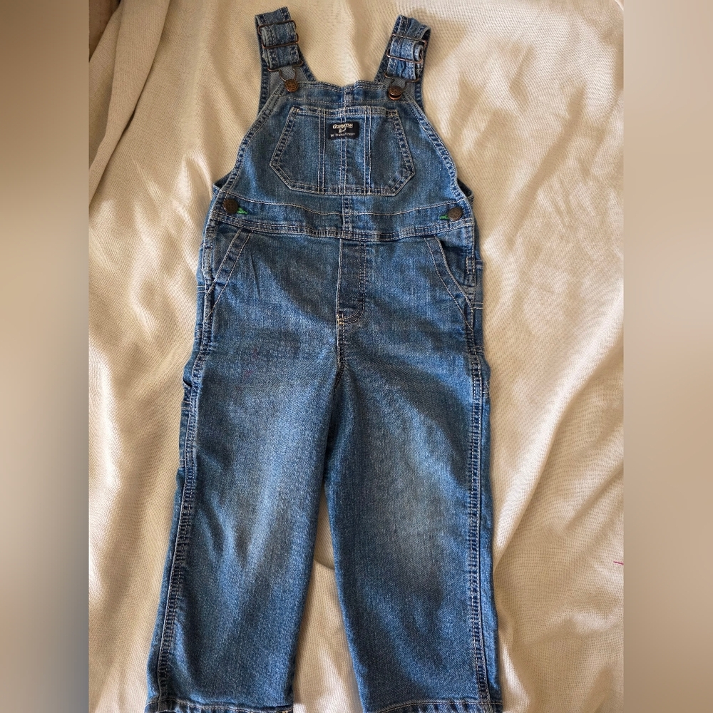 OshKosh B'gosh Classic Denim Overall Bib Dungarees Vestbak Toddler Rugged Sz 4t - Picture 2 of 8